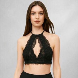 Victoria's Secret Women's Black Lace Bralette L  Halter Keyhole Detail